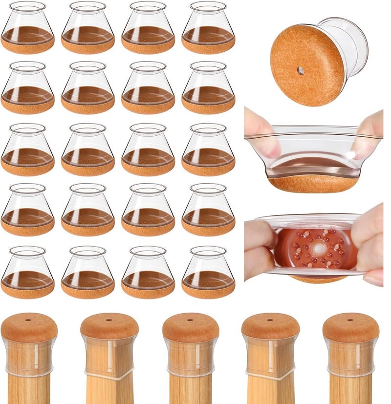 OCONDA 20 Pcs Chair Leg Floor Protectors for Hardwood Floors, Clear Rubber Furniture Sliders with Felt, Silicone Furniture Leg Caps Covers, Fit Round Diameter (1.2"" to 1.4"") - Image 1